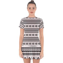 Black And White Aztec Drop Hem Mini Chiffon Dress by tmsartbazaar