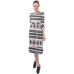 Black And White Aztec Ruffle End Midi Chiffon Dress by tmsartbazaar