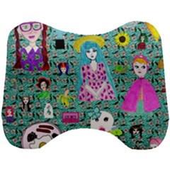 Blue Denim And Drawings Daisies Aqua Head Support Cushion by snowwhitegirl