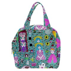Blue Denim And Drawings Daisies Aqua Boxy Hand Bag by snowwhitegirl