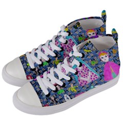 Blue Denim And Drawings Daisies Women s Mid-top Canvas Sneakers by snowwhitegirl