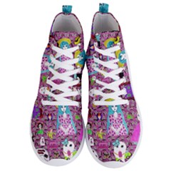 Blue Denim And Drawings Daisies Pink Men s Lightweight High Top Sneakers by snowwhitegirl