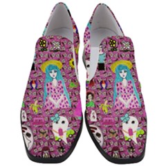 Blue Denim And Drawings Daisies Pink Women Slip On Heel Loafers by snowwhitegirl