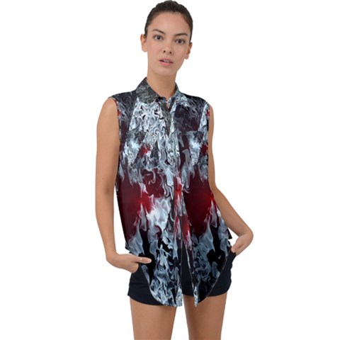 Flamelet Sleeveless Chiffon Button Shirt by Sparkle