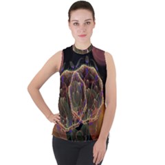 Fractal Geometry Mock Neck Chiffon Sleeveless Top by Sparkle