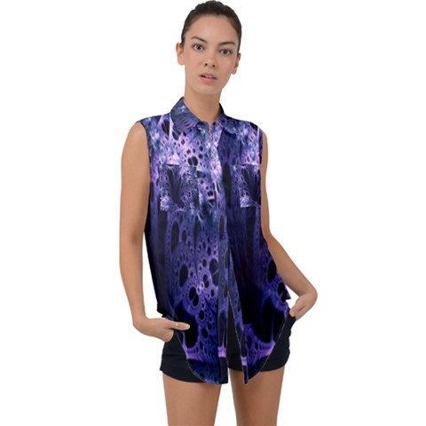 Fractal Web Sleeveless Chiffon Button Shirt by Sparkle