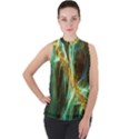 Abstract Illusion Mock Neck Chiffon Sleeveless Top View1