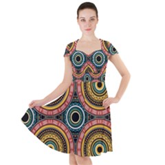 Aztec Multicolor Mandala Cap Sleeve Midi Dress by tmsartbazaar