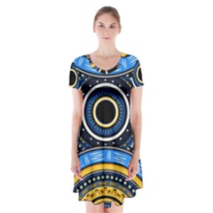 Tribal Zentangle Art Short Sleeve V-neck Flare Dress by tmsartbazaar