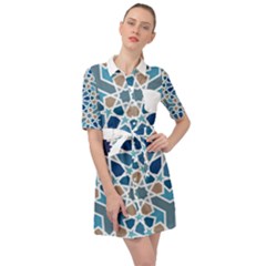 Arabic Geometric Design Pattern  Belted Shirt Dress by LoolyElzayat