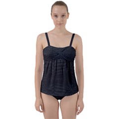 Black Crocodile Skin Twist Front Tankini Set by LoolyElzayat