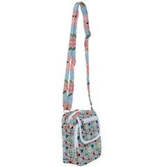 Flower White Blue Pattern Floral Shoulder Strap Belt Bag by Mariart