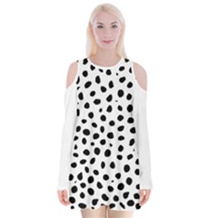  Black And White Seamless Cheetah Spots Velvet Long Sleeve Shoulder Cutout Dress by LoolyElzayat