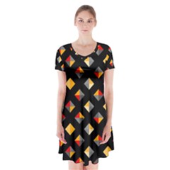 Geometric Diamond Tile Short Sleeve V-neck Flare Dress by tmsartbazaar