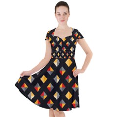 Geometric Diamond Tile Cap Sleeve Midi Dress by tmsartbazaar