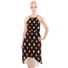 Geometric Diamond Tile High-low Halter Chiffon Dress  by tmsartbazaar