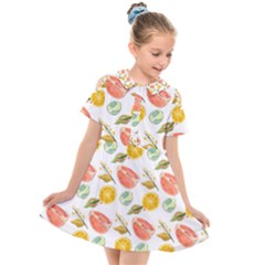 Citrus Gouache Pattern Kids  Short Sleeve Shirt Dress by EvgeniaEsenina