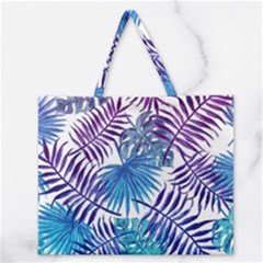 Blue Tropical Leaves Zipper Large Tote Bag by goljakoff