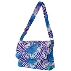 Blue Tropical Leaves Full Print Messenger Bag (l) by goljakoff