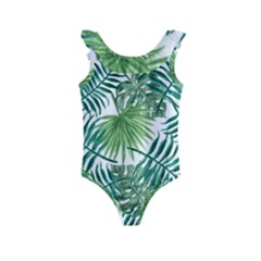 Green Tropical Leaves Kids  Frill Swimsuit by goljakoff