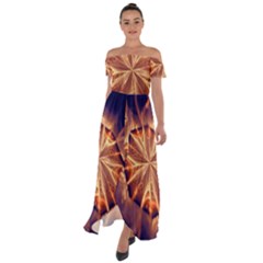 Sun Fractal Off Shoulder Open Front Chiffon Dress by Sparkle