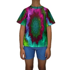 Rainbow Waves Kids  Short Sleeve Swimwear by Sparkle