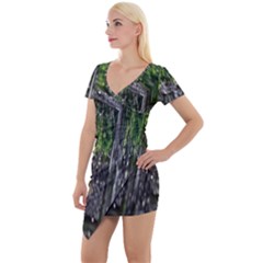 Green Glitter Squre Short Sleeve Asymmetric Mini Dress by Sparkle