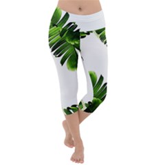 Green Banana Leaves Lightweight Velour Capri Yoga Leggings by goljakoff