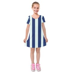 Navy In Vertical Stripes Kids  Short Sleeve Velvet Dress by Janetaudreywilson