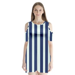 Navy In Vertical Stripes Shoulder Cutout Velvet One Piece by Janetaudreywilson