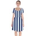 Navy in Vertical Stripes Short Sleeve Bardot Dress View1