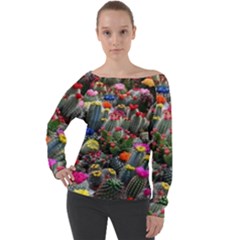 Cactus Off Shoulder Long Sleeve Velour Top by Sparkle