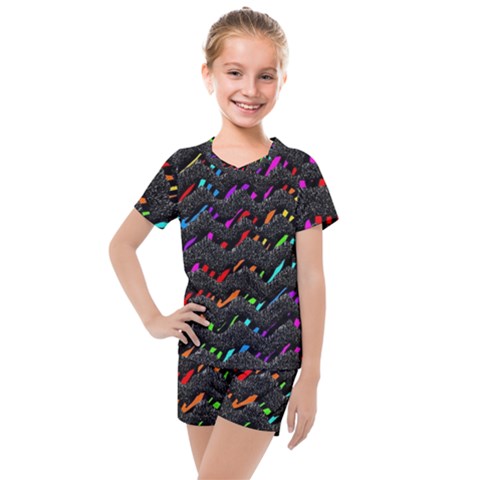 Rainbowwaves Kids  Mesh Tee And Shorts Set by Sparkle