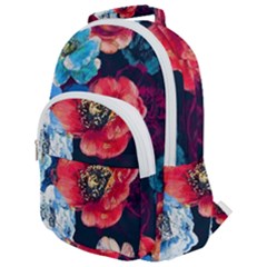 Flowers Pattern Rounded Multi Pocket Backpack by Sparkle