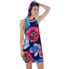 Flowers Pattern Racer Back Hoodie Dress by Sparkle