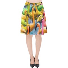 Rainbow Flamingos Velvet High Waist Skirt by Sparkle