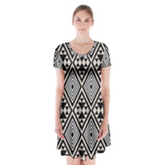 Abstract Boho Style Geometric Short Sleeve V-neck Flare Dress by tmsartbazaar