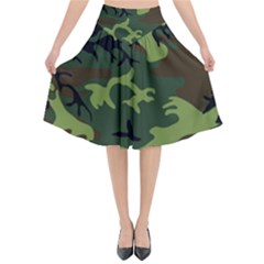 Forest Camo Pattern, Army Themed Design, Soldier Flared Midi Skirt by Casemiro