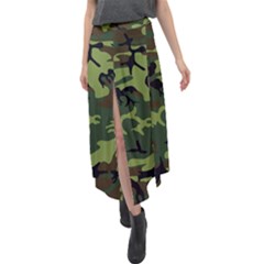 Forest Camo Pattern, Army Themed Design, Soldier Velour Split Maxi Skirt by Casemiro