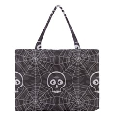 Skull And Spider Web On Dark Background Medium Tote Bag by FloraaplusDesign