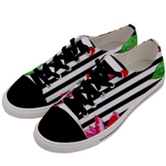 Black And White Stripes Men s Low Top Canvas Sneakers by designsbymallika