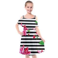 Black And White Stripes Kids  Cut Out Shoulders Chiffon Dress by designsbymallika