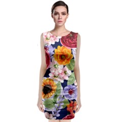 Watercolor Print Floral Design Classic Sleeveless Midi Dress by designsbymallika