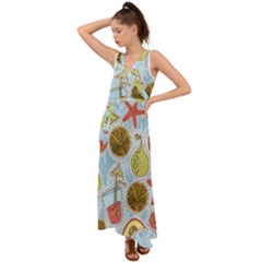 Tropical Pattern V-neck Chiffon Maxi Dress by GretaBerlin