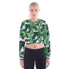 Tropical Banana Leaves Cropped Sweatshirt by goljakoff