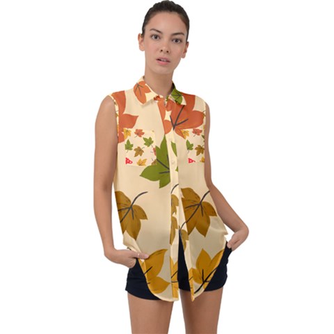 Autumn Leaves Sleeveless Chiffon Button Shirt by DithersDesigns