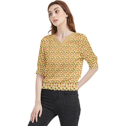 Autumn Leaves Tile Quarter Sleeve Blouse by DithersDesigns