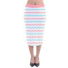 Aqua Coral Waves Velvet Midi Pencil Skirt by CuteKingdom