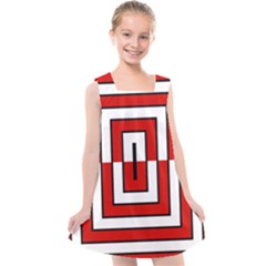 Square Maze Red Kids  Cross Back Dress by tmsartbazaar