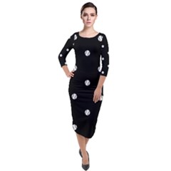 Black And White Baseball Motif Pattern Quarter Sleeve Midi Velour Bodycon Dress by dflcprintsclothing